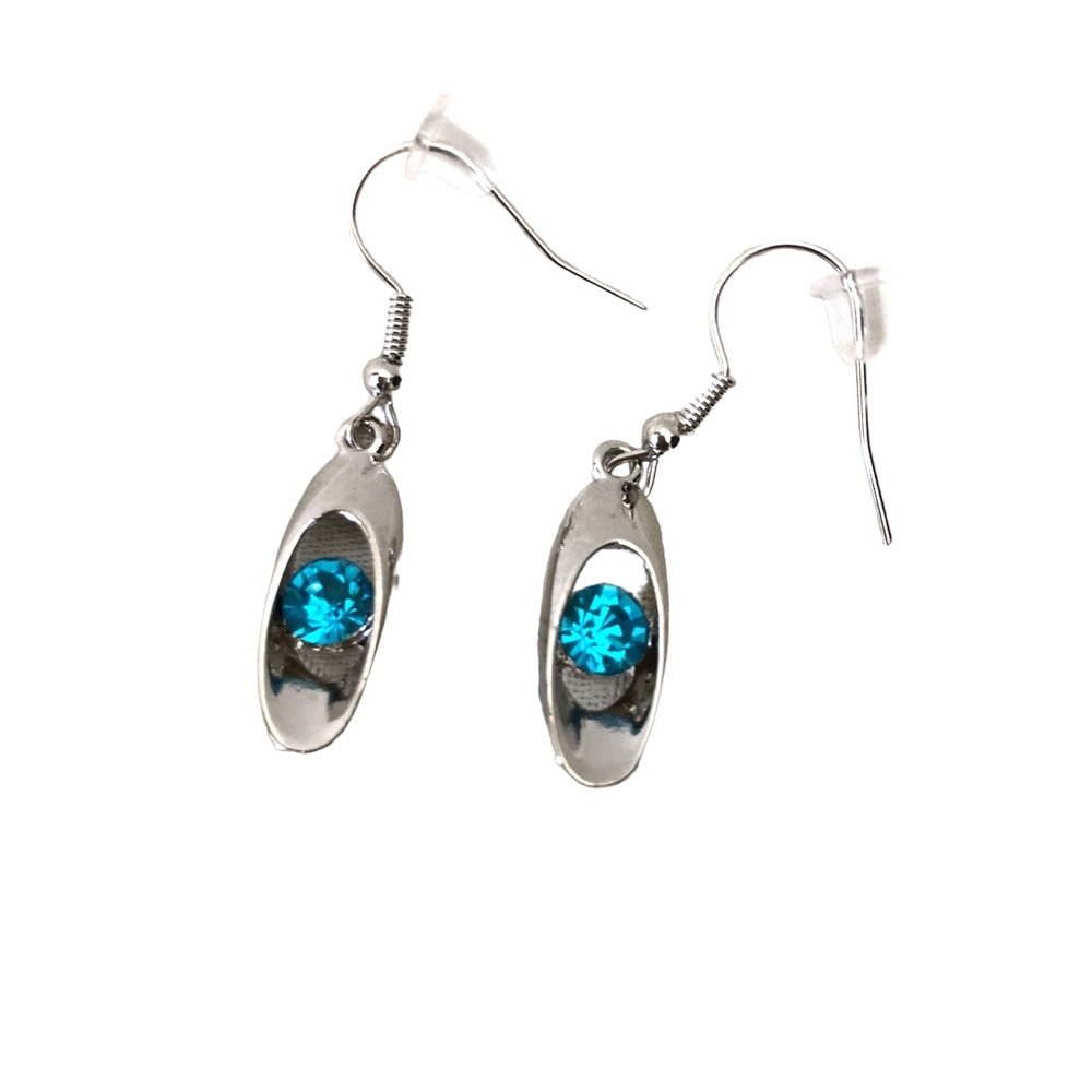 Yaomiao Crystal Dangle Cubic Zirconia Oval Earrings Women's Silver/Blue